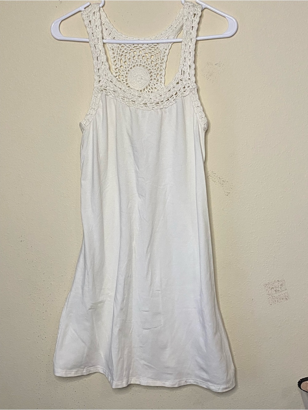 Roxy Small Women's Solid White Mini Dress Tunic Embroidered Lace Tank Knit